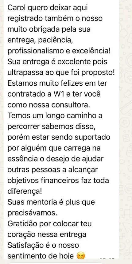 Depoimento de cliente no grupo de consultoria